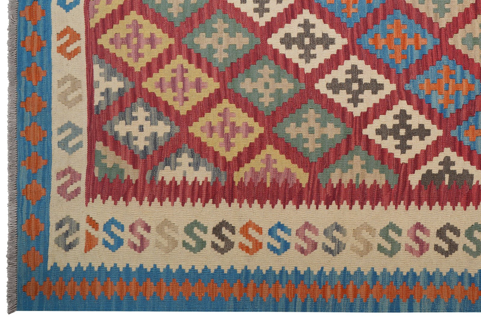 Kelim Gashgai — Handmade, 210x297 cm, Red, 100% Virgin Wool | View 3