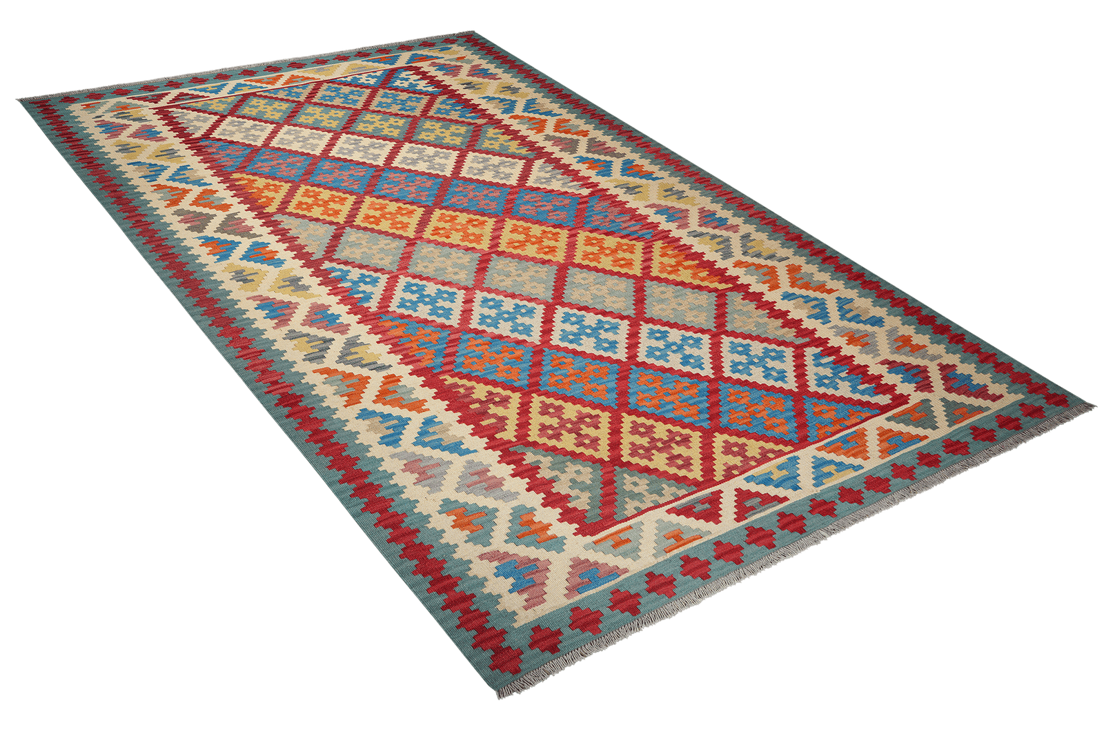 Kelim Gashgai — Handmade, 209x302 cm, Red, 100% Virgin Wool | View 4