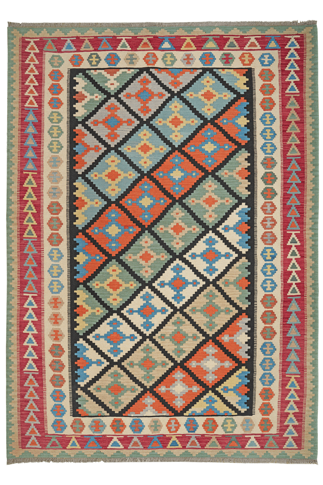 Kelim Gashgai — Handmade, 209x289 cm, Black, 100% Virgin Wool | Main view