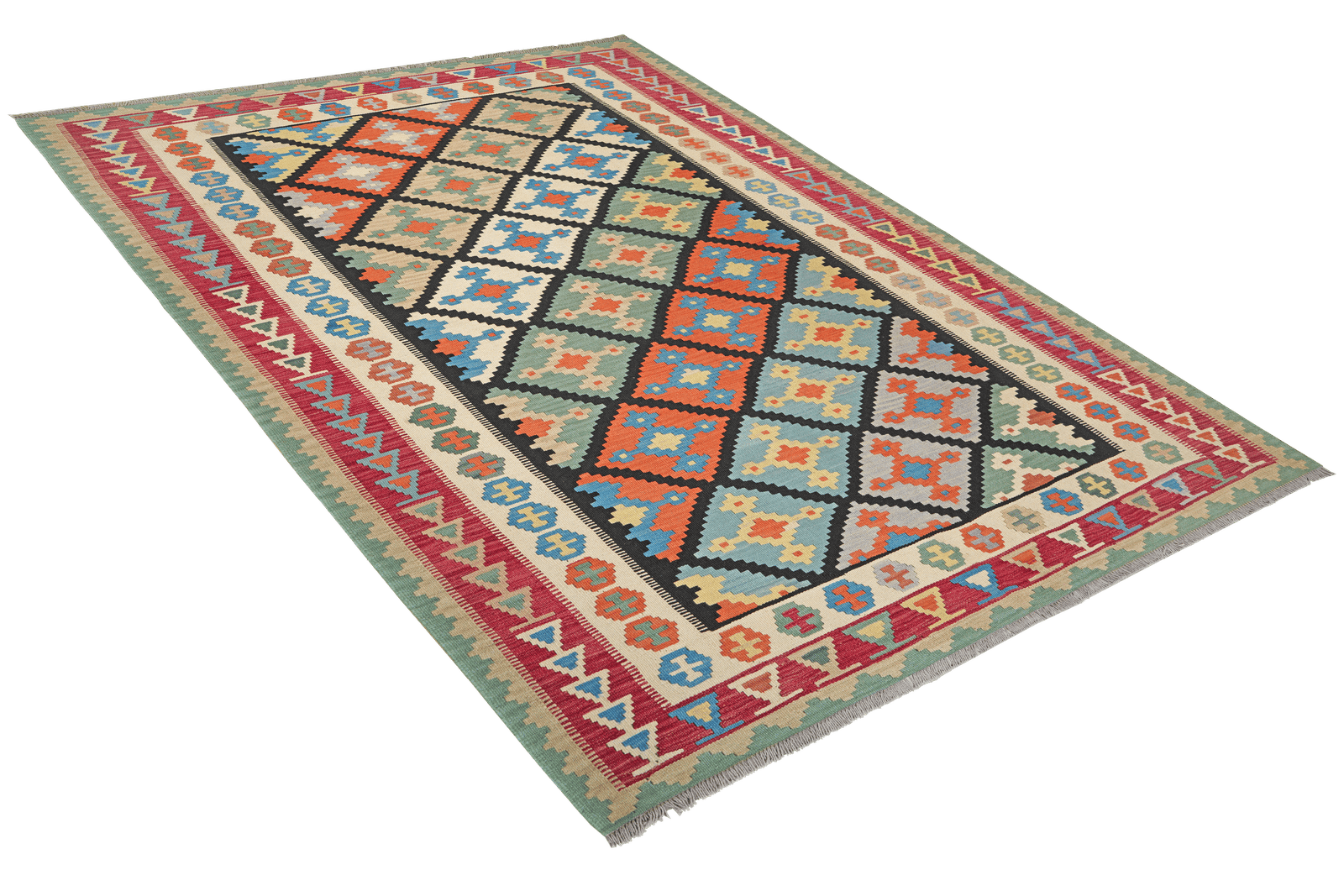 Kelim Gashgai — Handmade, 209x289 cm, Black, 100% Virgin Wool | View 4