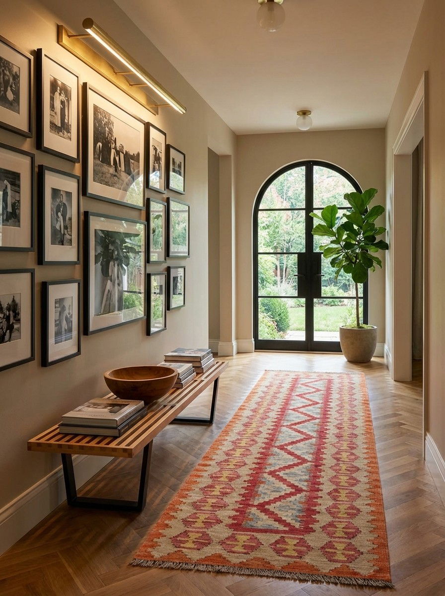 Kelim Gashgai — Handgefertigt, 200x63 cm, Beige, 100% Virgin Wool | Detail view