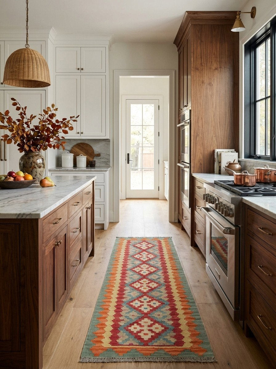 Kelim Gashgai — Handgefertigt, 200x60 cm, Bunt, 100% Virgin Wool | Back view