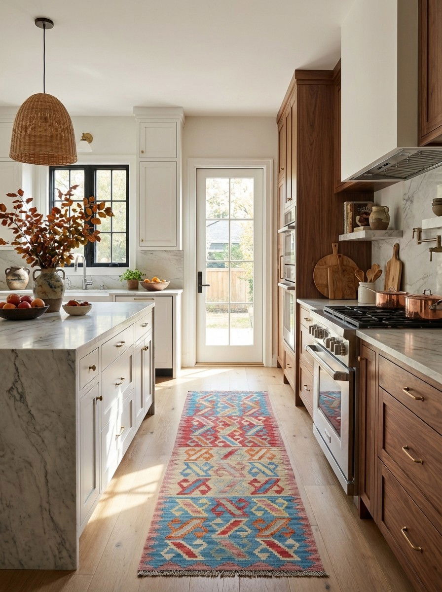 Kelim Gashgai — Handgefertigt, 205x60 cm, Bunt, 100% Virgin Wool | Back view