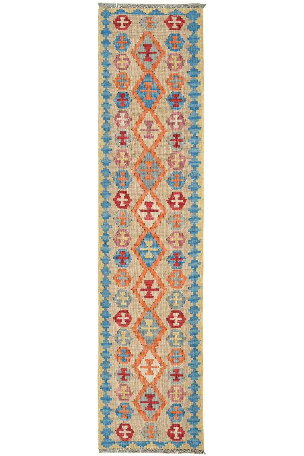 Kelim Gashgai — Handmade, 59x253 cm, Beige, 100% Virgin Wool | Main view