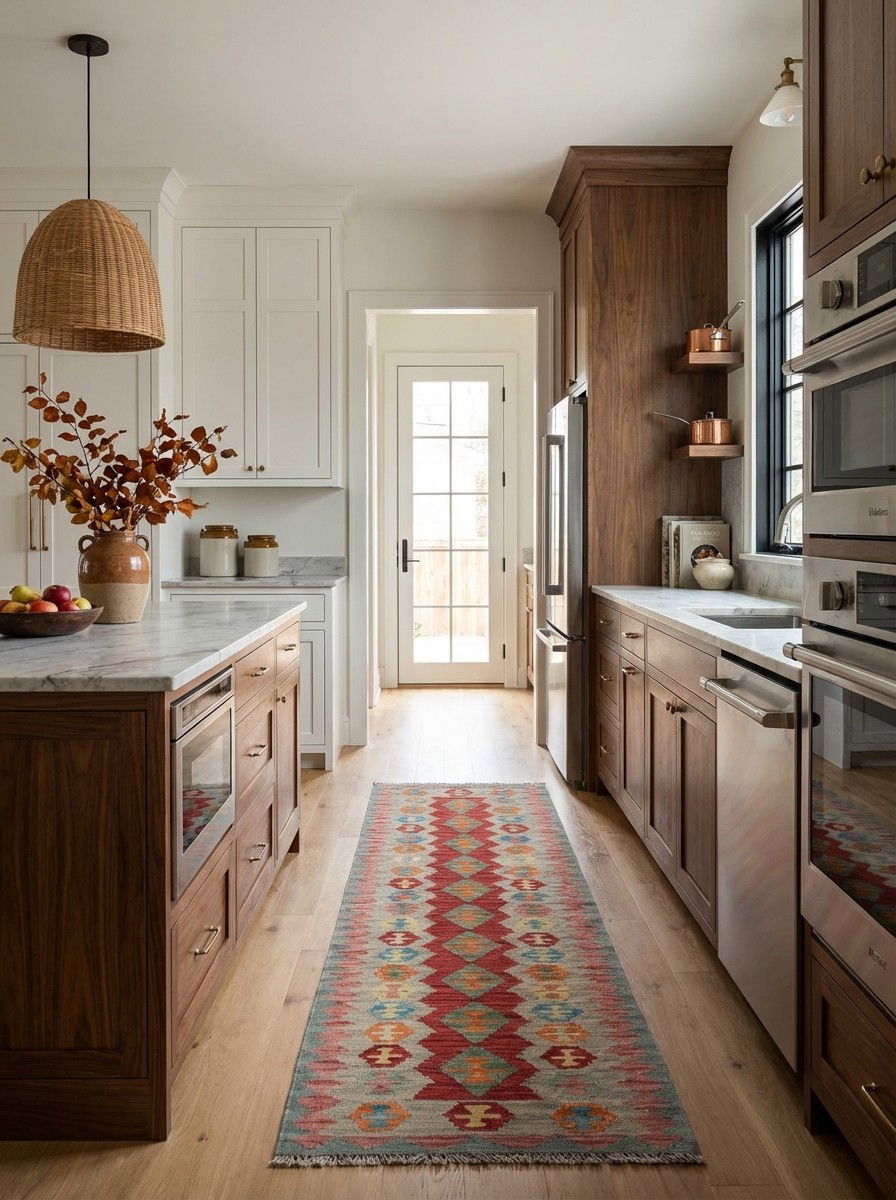 Kelim Gashgai — Handgefertigt, 246x62 cm, Beige, 100% Virgin Wool | Back view