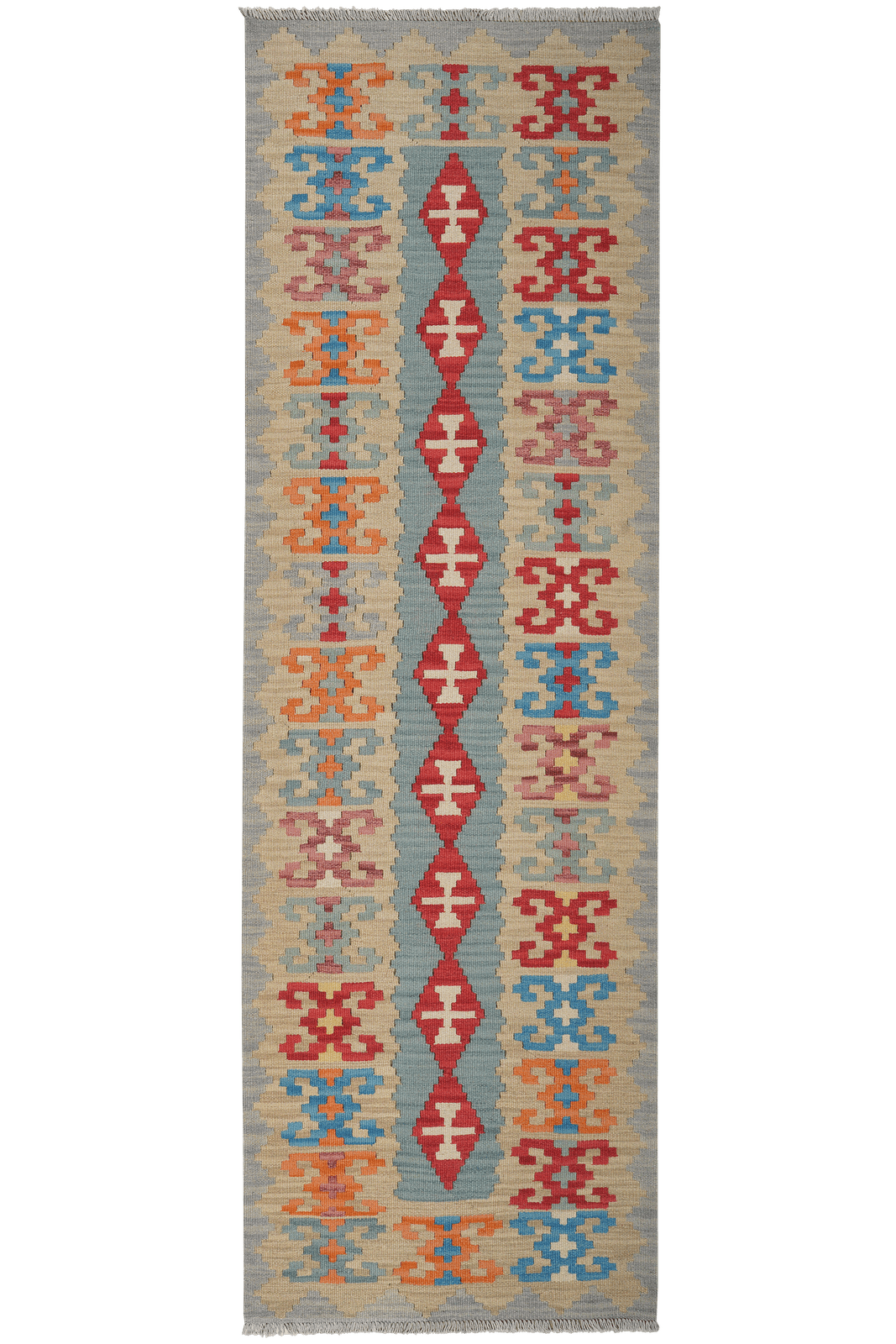 Kelim Gashgai — Handmade, 84x263 cm, Blue, 100% Virgin Wool | Main view