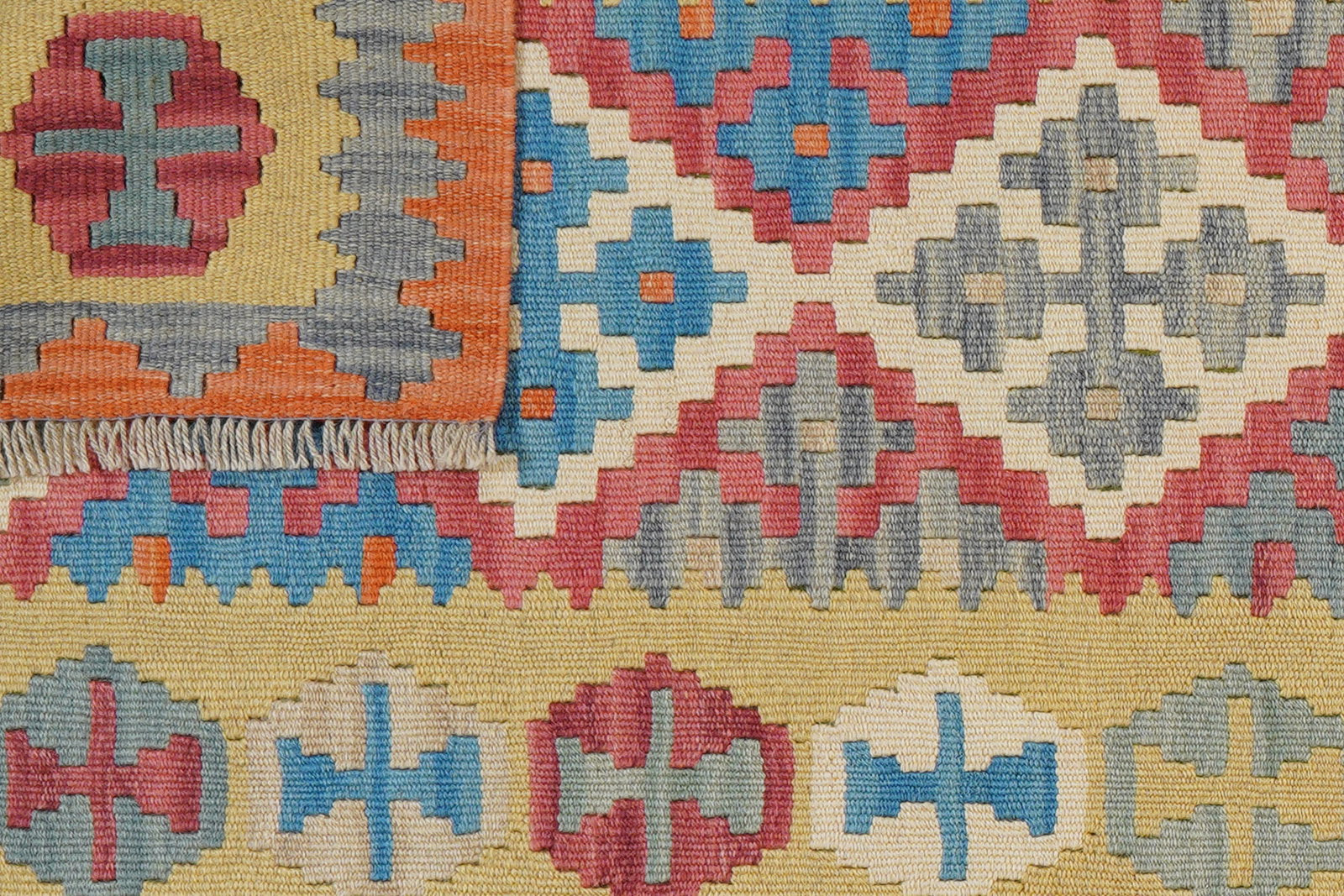 Kelim Gashgai — Handgefertigt, 245x86 cm, Grün, 100% Virgin Wool | View 7