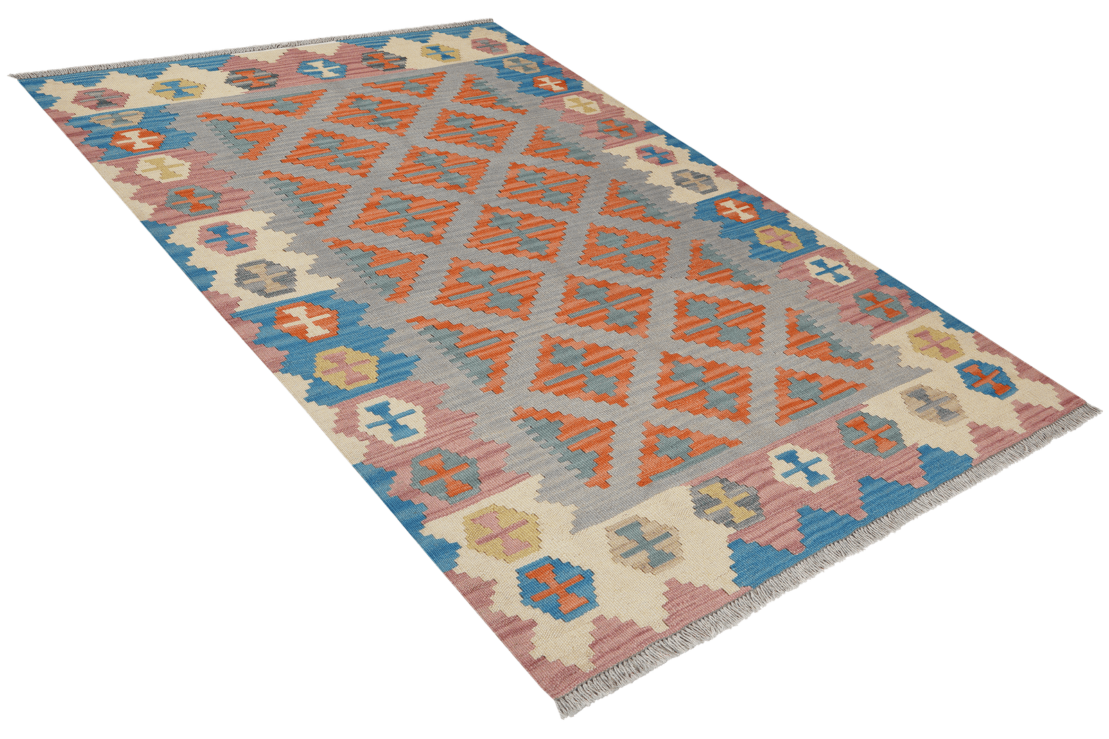 Kelim Gashgai — Handmade, 115x175 cm, Grey, 100% Virgin Wool | View 4