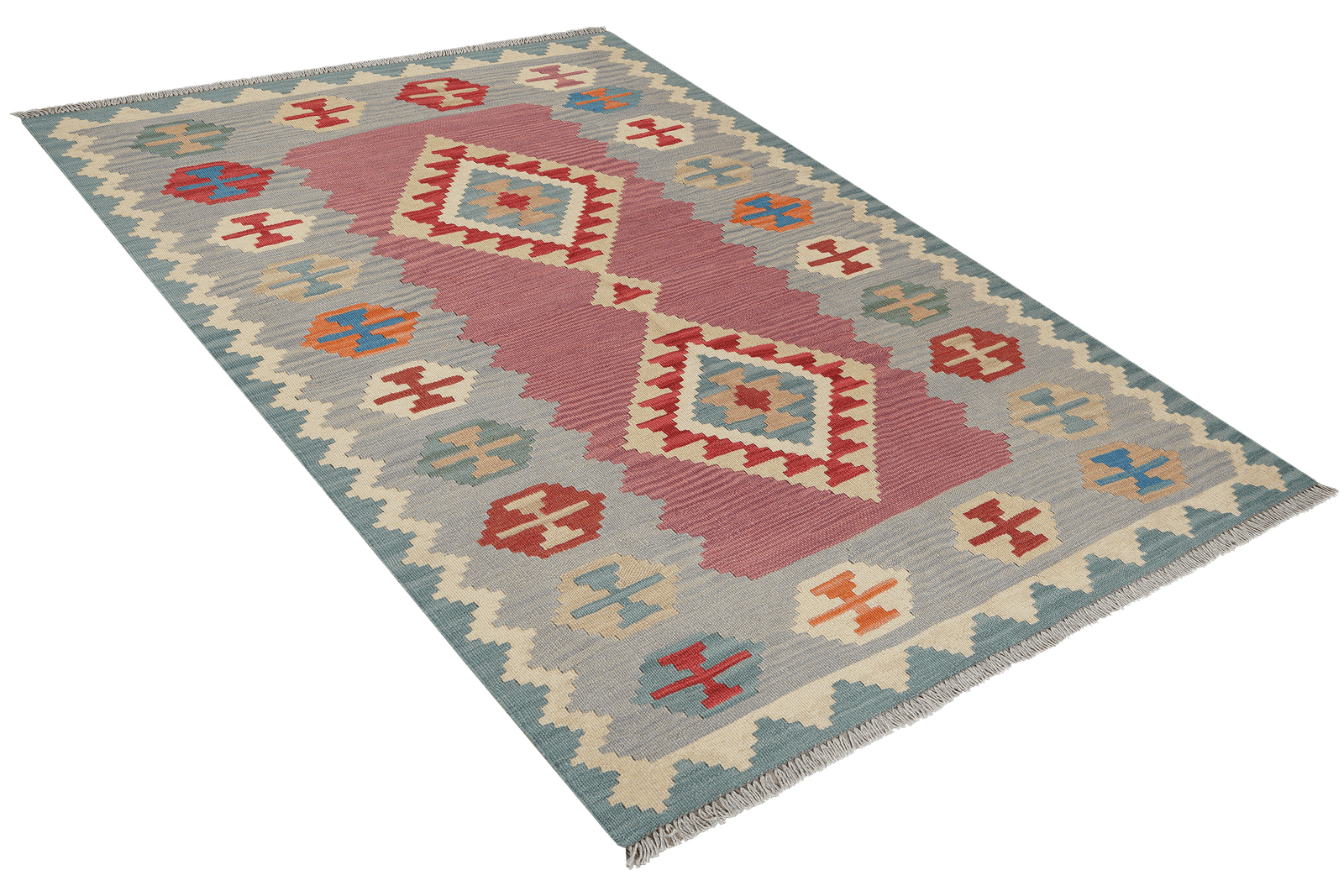 Kelim Gashgai — Handmade, 126x186 cm, Pink, 100% Virgin Wool | View 4