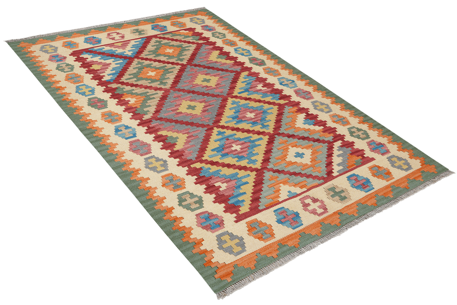 Kelim Gashgai — Handmade, 128x190 cm, Red, 100% Virgin Wool | View 4