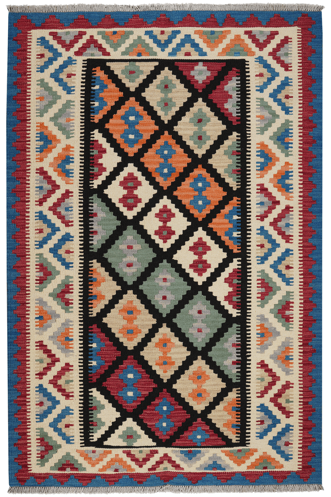 Kelim Gashgai — Handmade, 125x189 cm, Black, 100% Virgin Wool | Main view