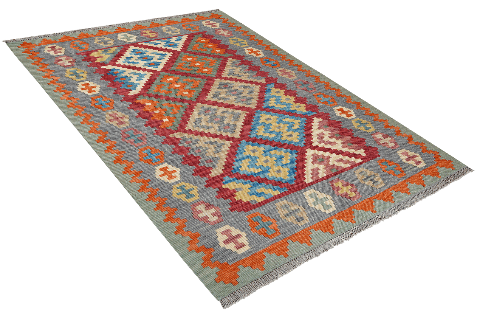 Kelim Gashgai — Handmade, 128x172 cm, Red, 100% Virgin Wool | View 4