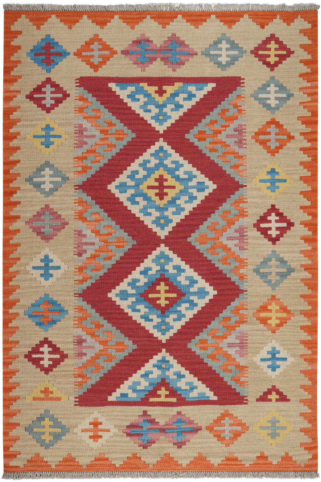 Kelim Gashgai — Handmade, 124x179 cm, Red, 100% Virgin Wool | Main view