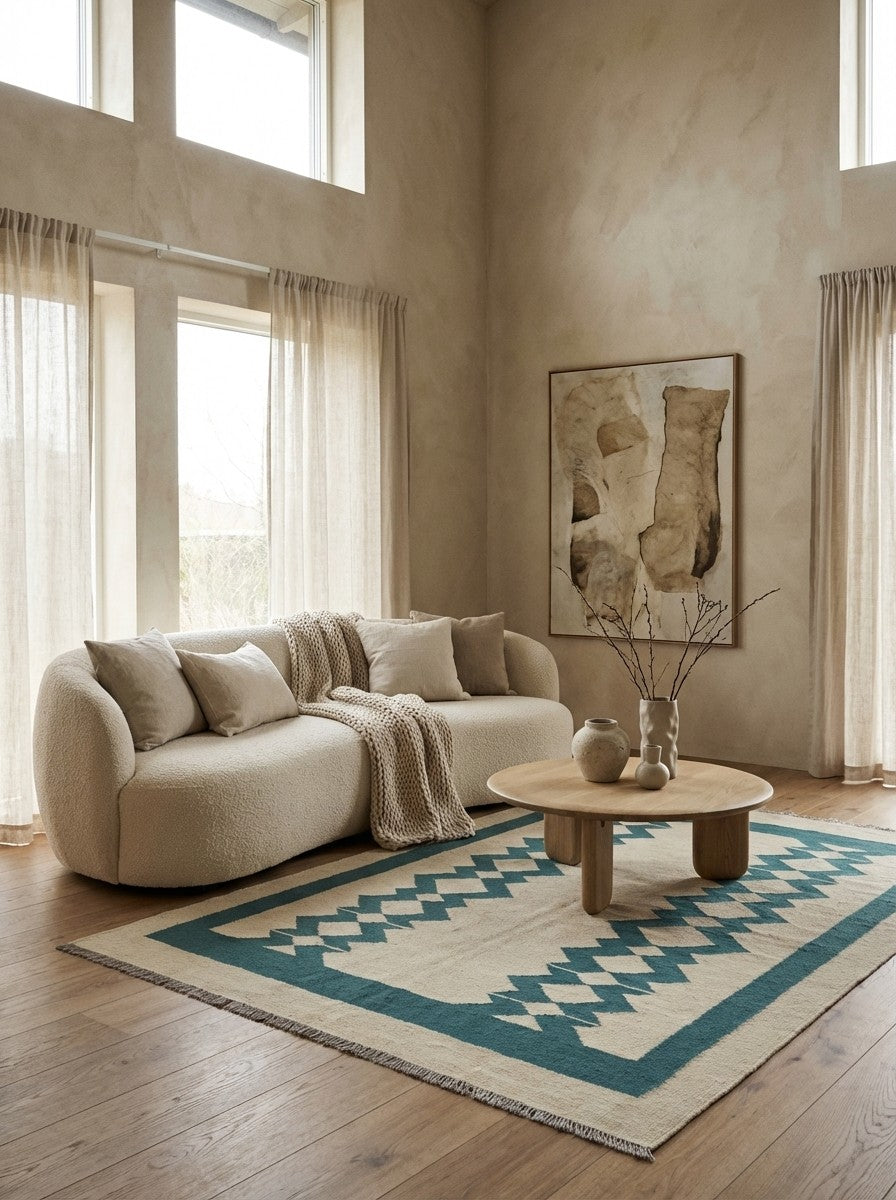 Kelim Gashgai — Handmade, 146x198 cm, Beige, 100% Virgin Wool | Detail view