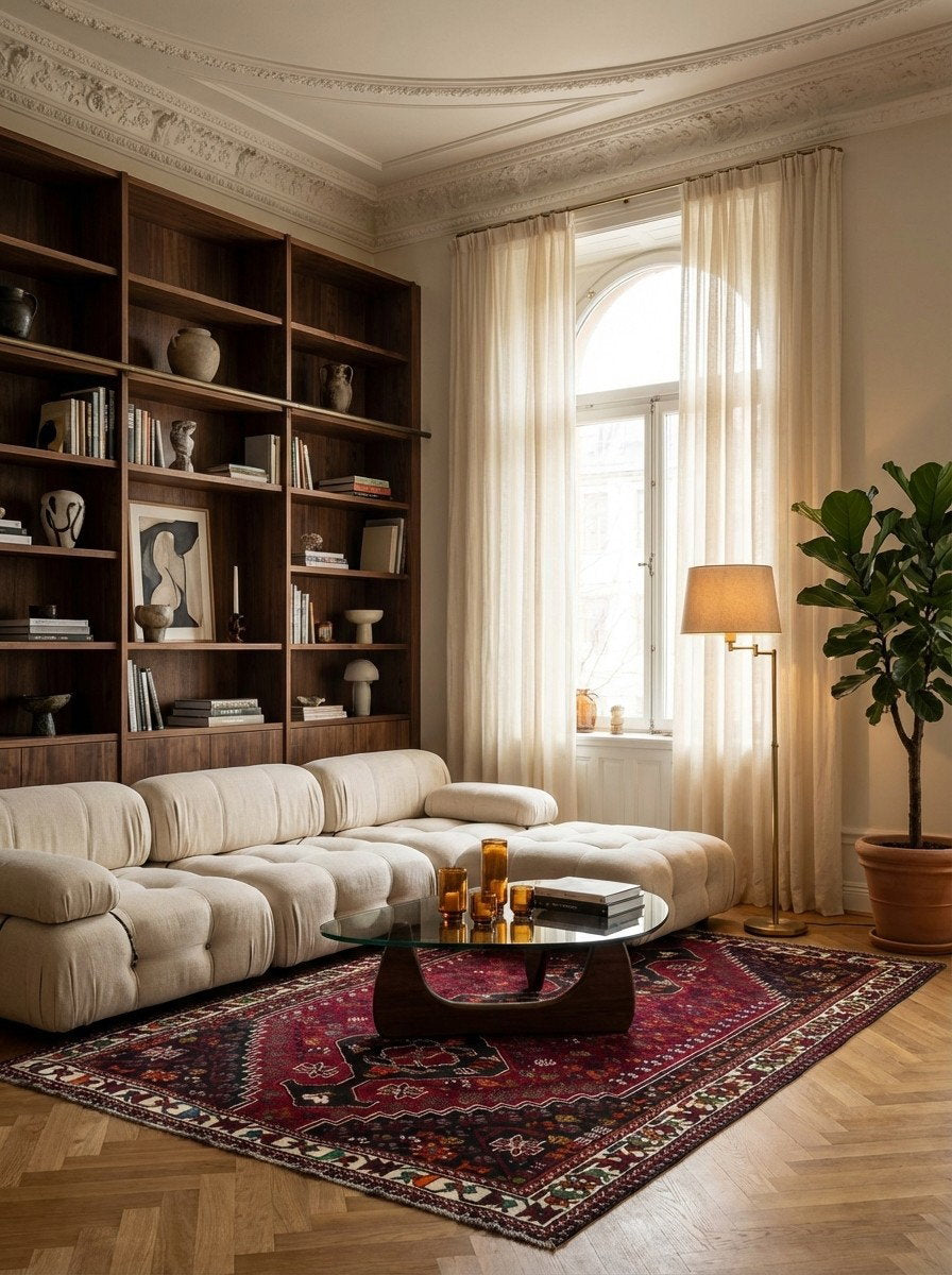 Shiraz — Handgefertigt, 267x178 cm, Beige, 100% Virgin Wool | Back view