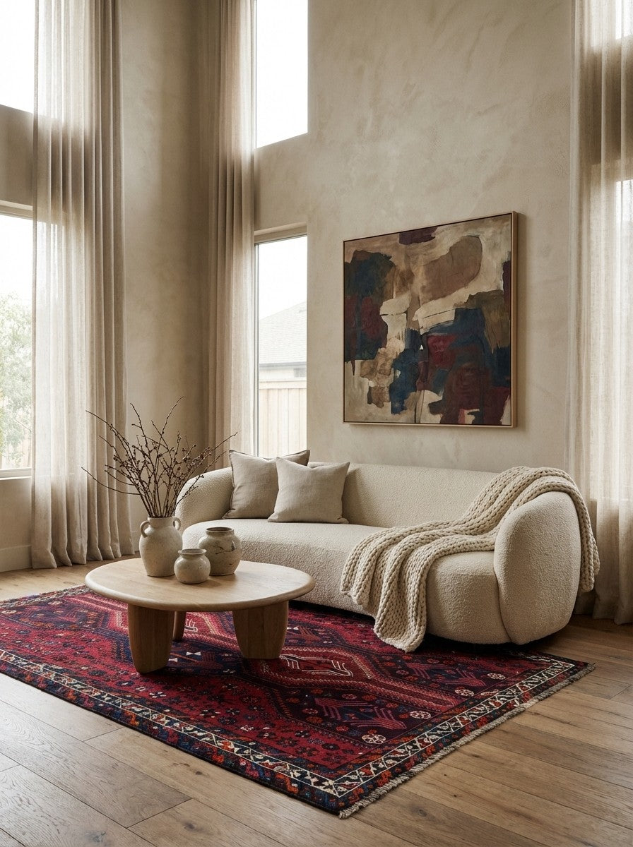 Shiraz — Hand-knotted, 154x246 cm, Red, 100% Virgin Wool | Detail view