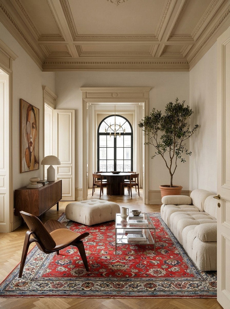 Sarough — Handgefertigt, 322x218 cm, Beige, 100% Virgin Wool | Detail view