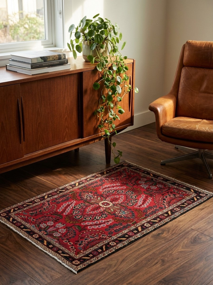 Dardjazin — Hand-knotted, 83x130 cm, Red, 100% Virgin Wool | Back view