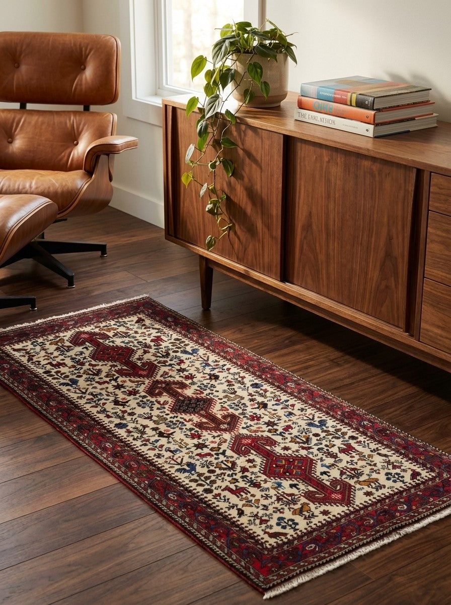 Nasrabad — Hand-knotted, 81x190 cm, Beige, 100% Virgin Wool | Back view