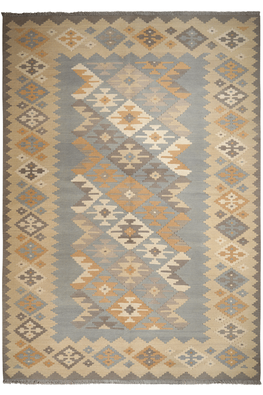 Kelim Gashgai — Handmade, 203x291 cm, Grey, 100% Virgin Wool | Main view