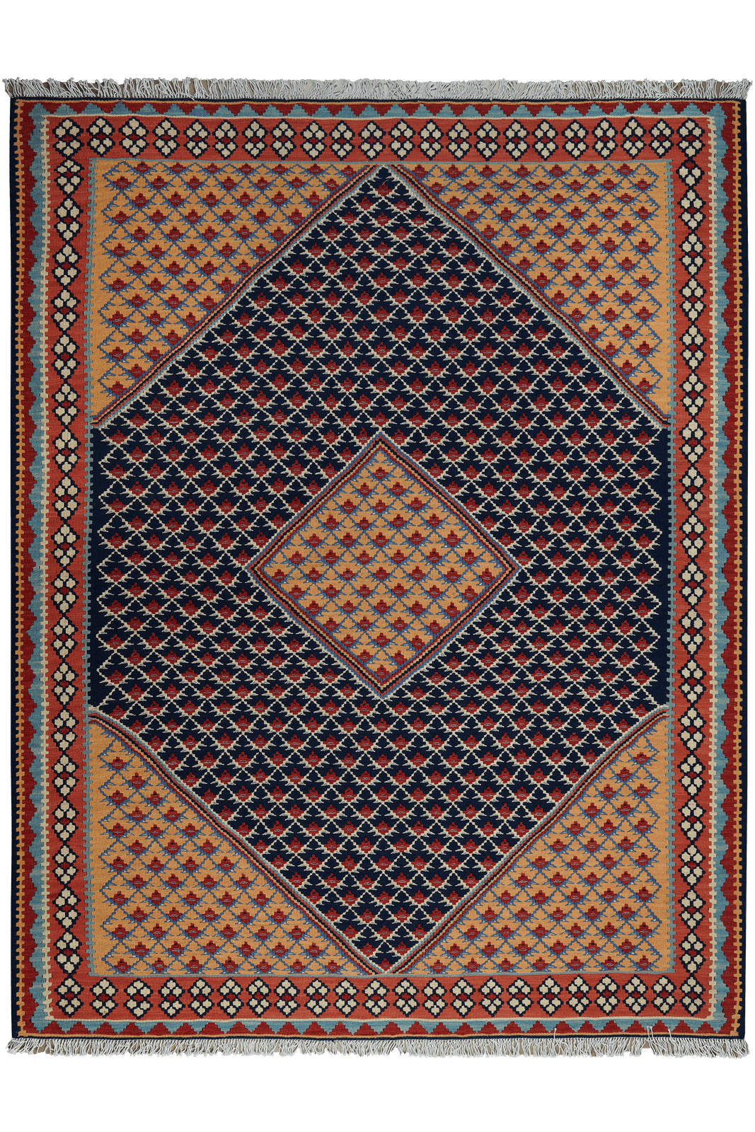 Kelim Senneh — Handmade, 153x196 cm, Blue, 100% Virgin Wool | Main view