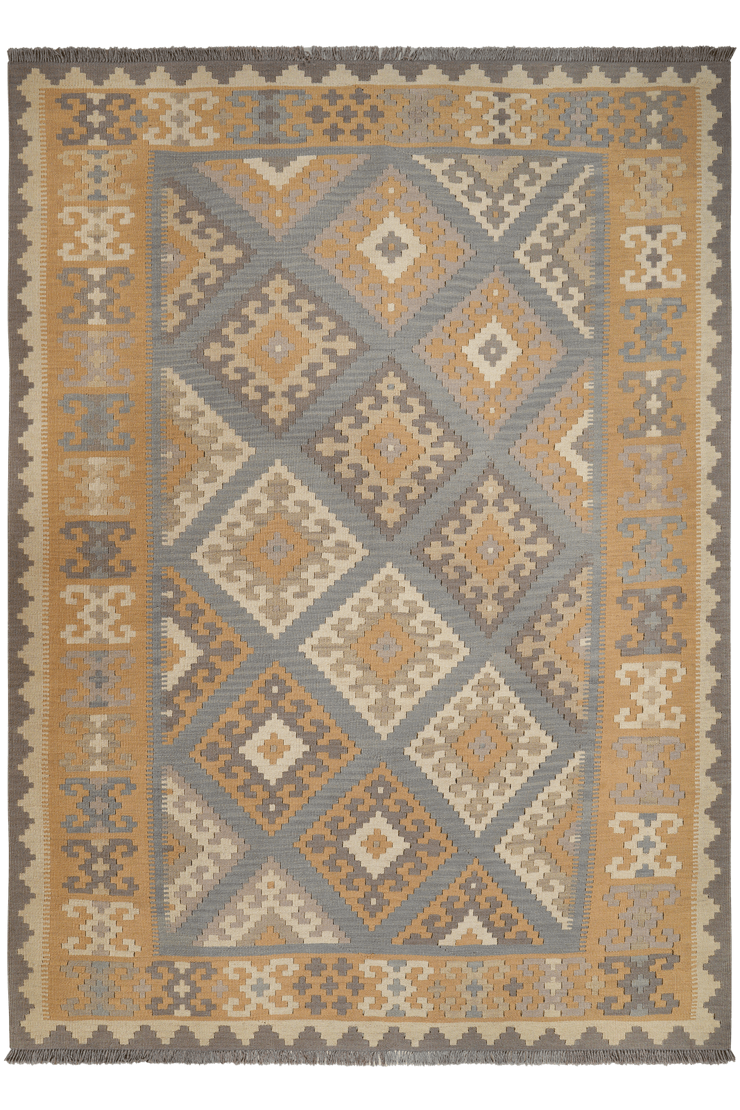 Kelim Gashgai — Handmade, 182x251 cm, Grey, 100% Virgin Wool | Main view