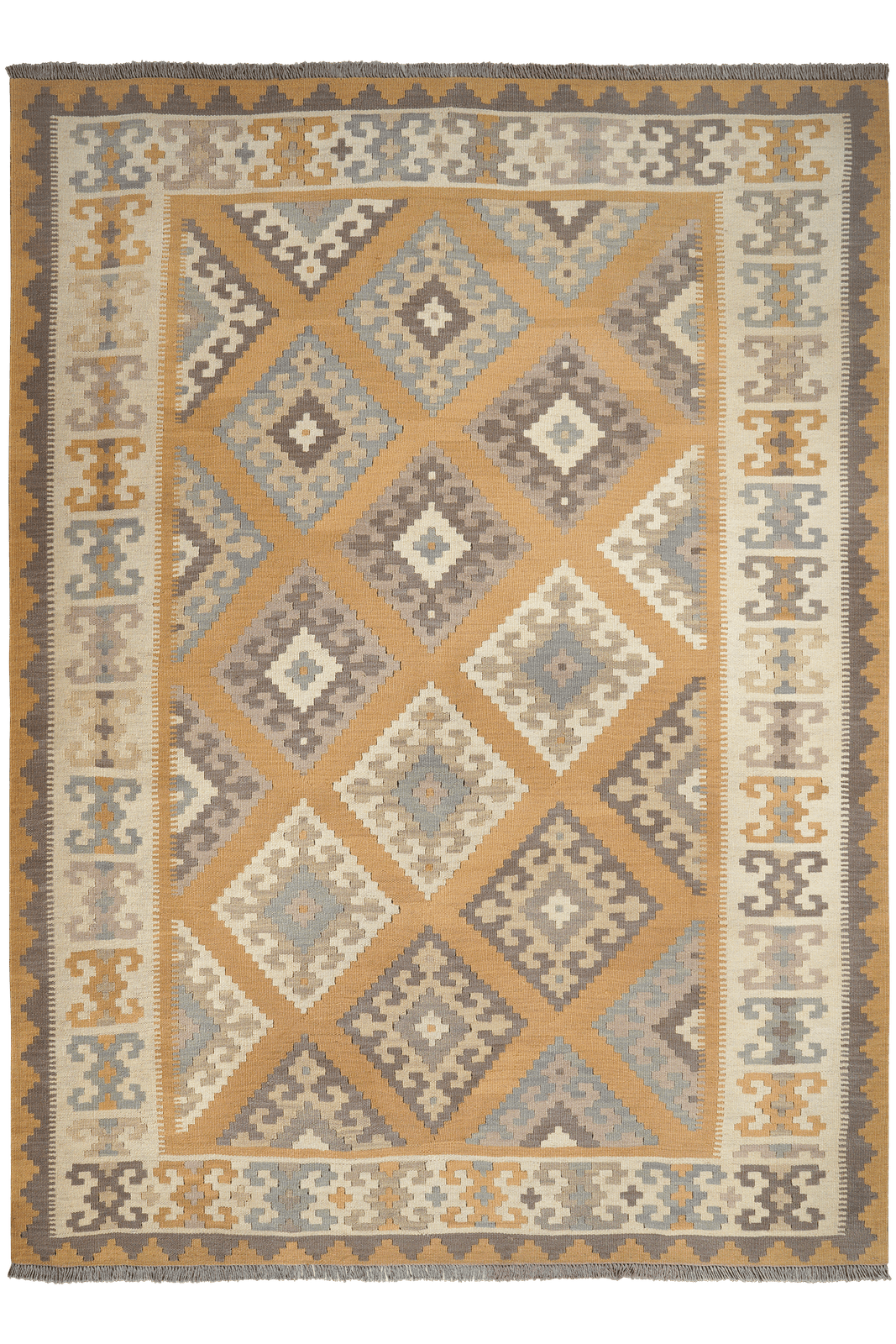 Kelim Gashgai — Handmade, 185x250 cm, Yellow, 100% Virgin Wool | Main view