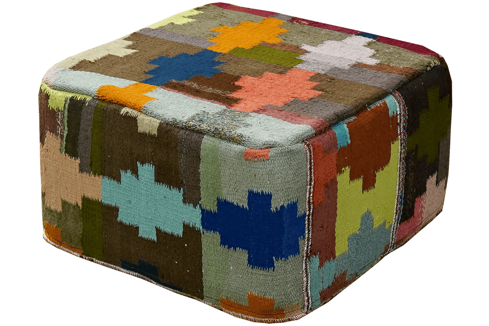 Kelim Pouf — Handmade, 65x65 cm, Multicolor, 100% Virgin Wool | View 4
