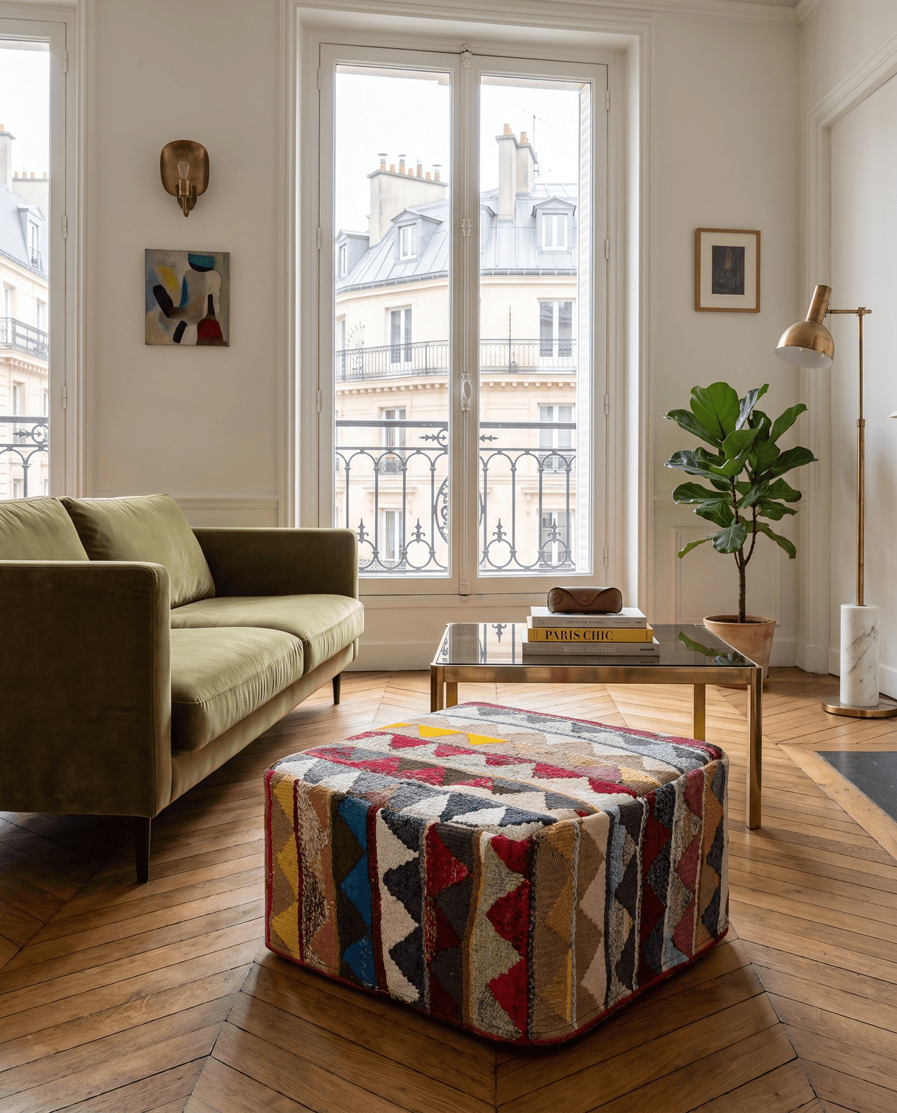 Kelim Pouf — Handmade, 65x65 cm, Multicolor, 100% Virgin Wool | Detail view