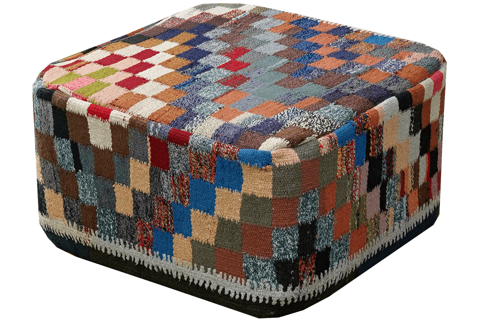 Kelim Pouf — Handmade, 65x65 cm, Multicolor, 100% Virgin Wool | View 3