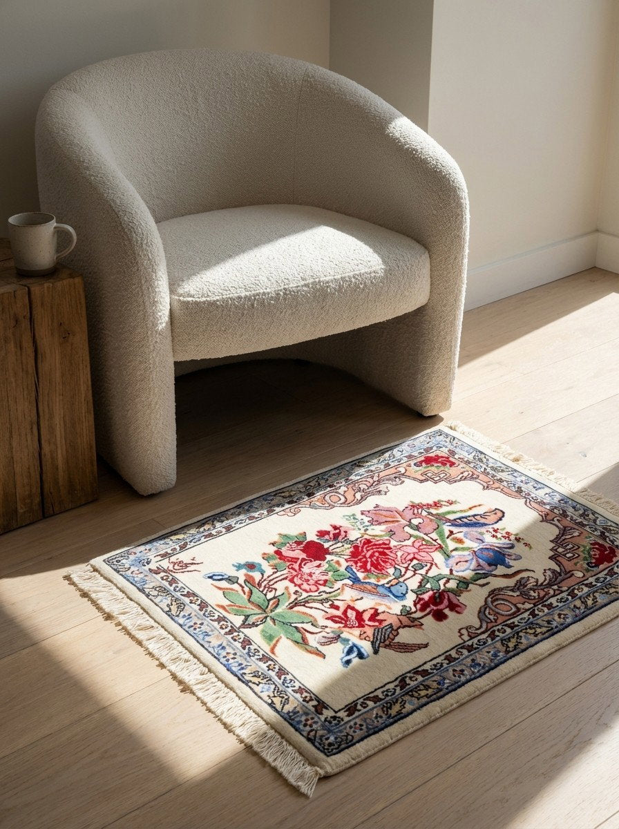 Isfahan — Handgefertigt, 53x39 cm, Beige, 100% Virgin Wool | Detail view
