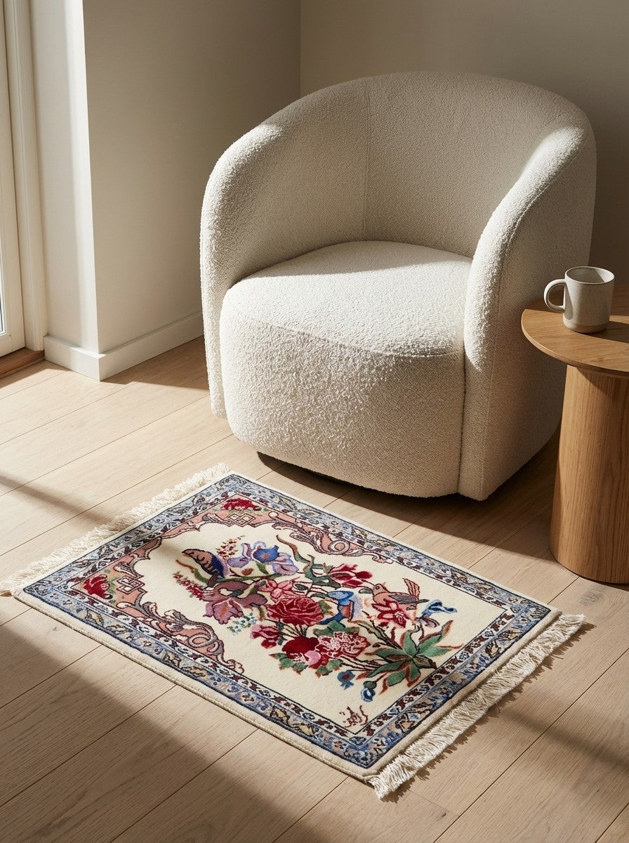 Isfahan — Hand-knotted, 38x51 cm, Beige, 100% Virgin Wool | Detail view