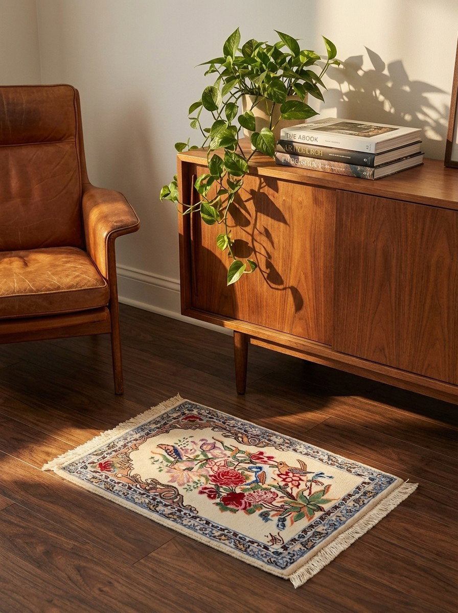 Isfahan — Handgefertigt, 55x38 cm, Beige, 100% Virgin Wool | Back view