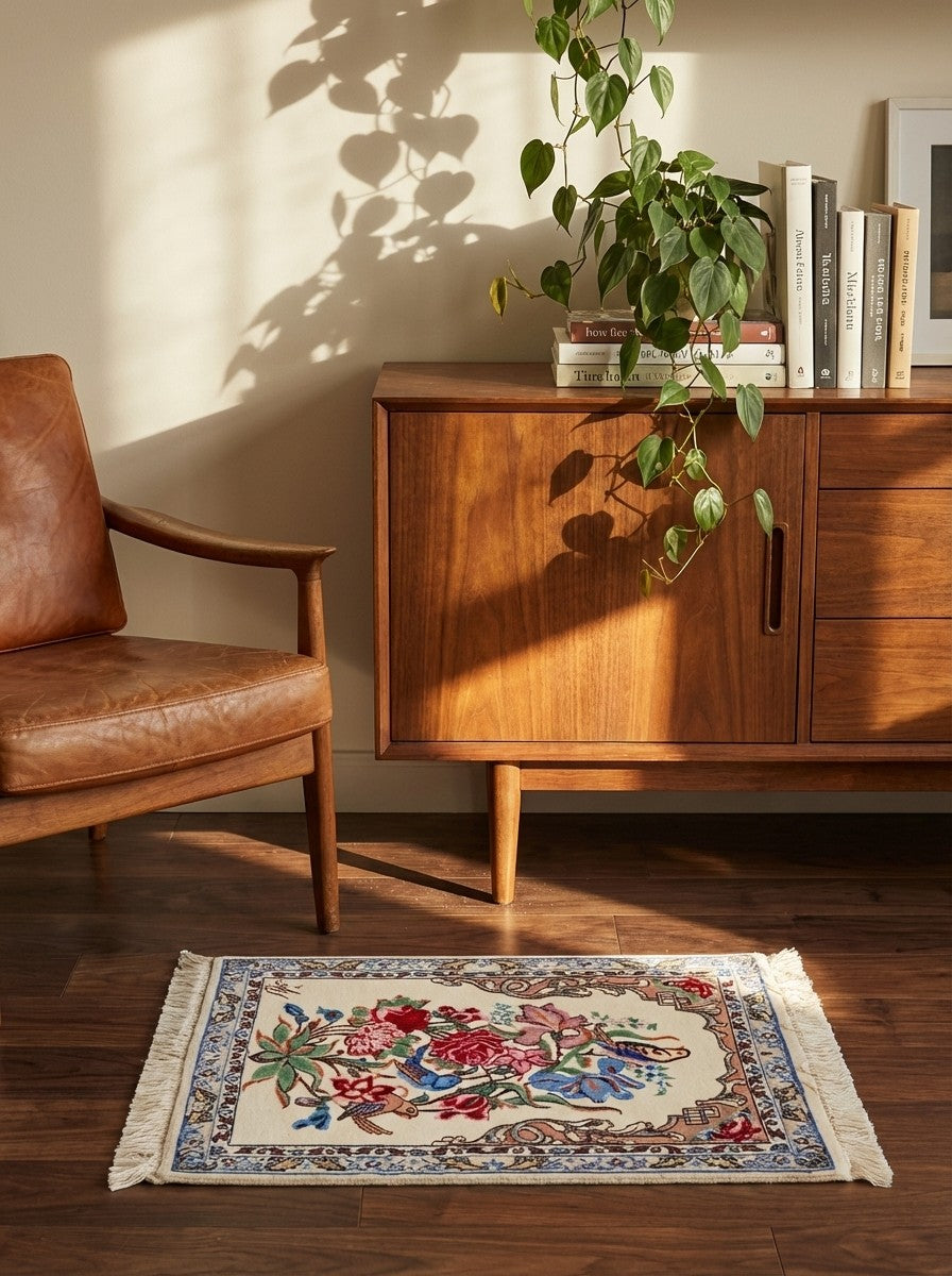 Isfahan — Hand-knotted, 39x53 cm, Beige, 100% Virgin Wool | Back view