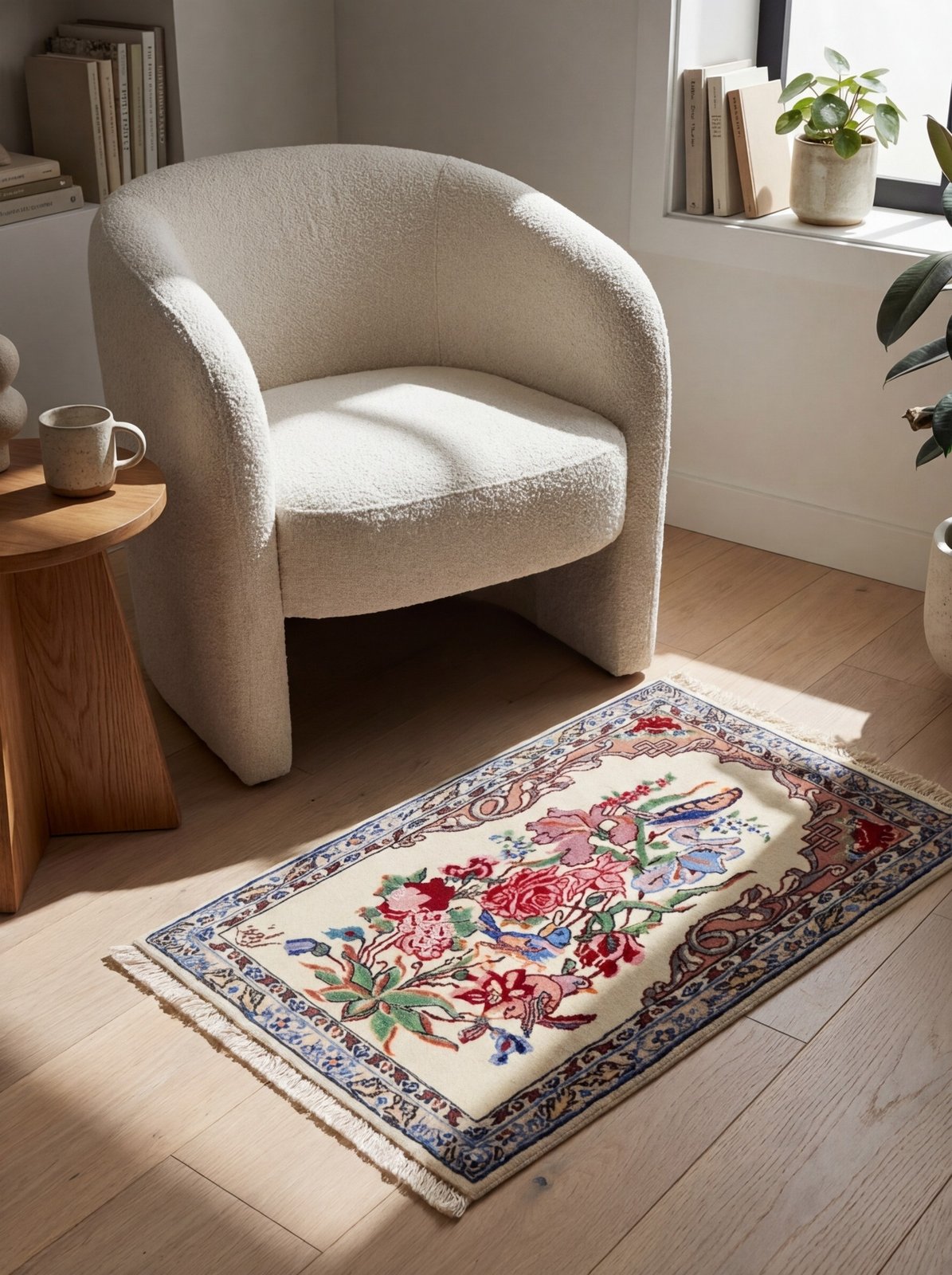 Isfahan — Hand-knotted, 37x53 cm, Beige, 100% Virgin Wool | Detail view