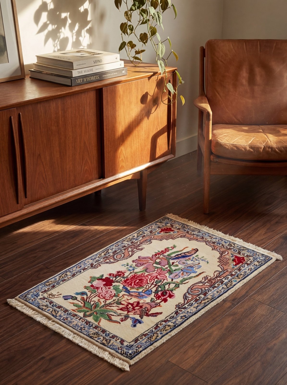 Isfahan — Hand-knotted, 37x53 cm, Beige, 100% Virgin Wool | Back view