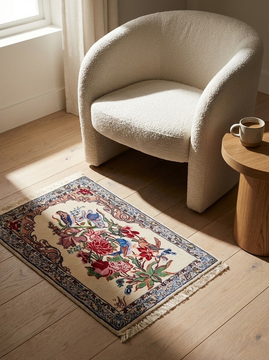 Isfahan — Hand-knotted, 38x53 cm, Beige, 100% Virgin Wool | Detail view