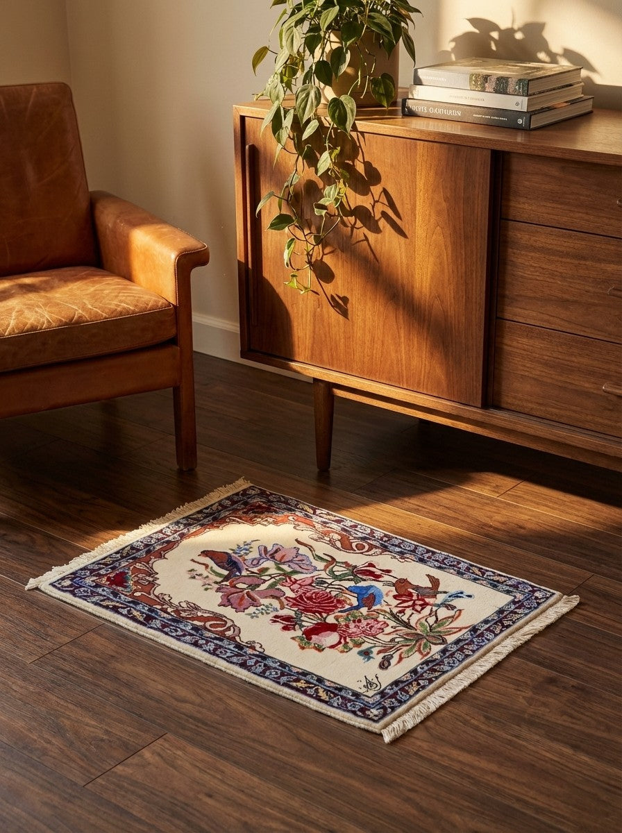 Isfahan — Hand-knotted, 39x52 cm, Beige, 100% Virgin Wool | Back view