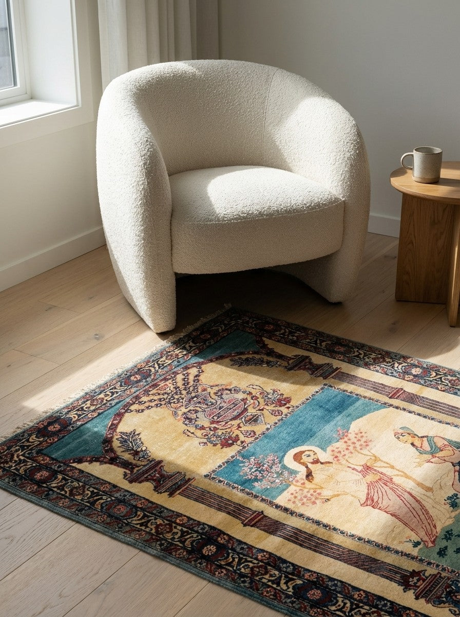 Semnan — Hand-knotted, 104x164 cm, Beige, 100% Virgin Wool | Detail view