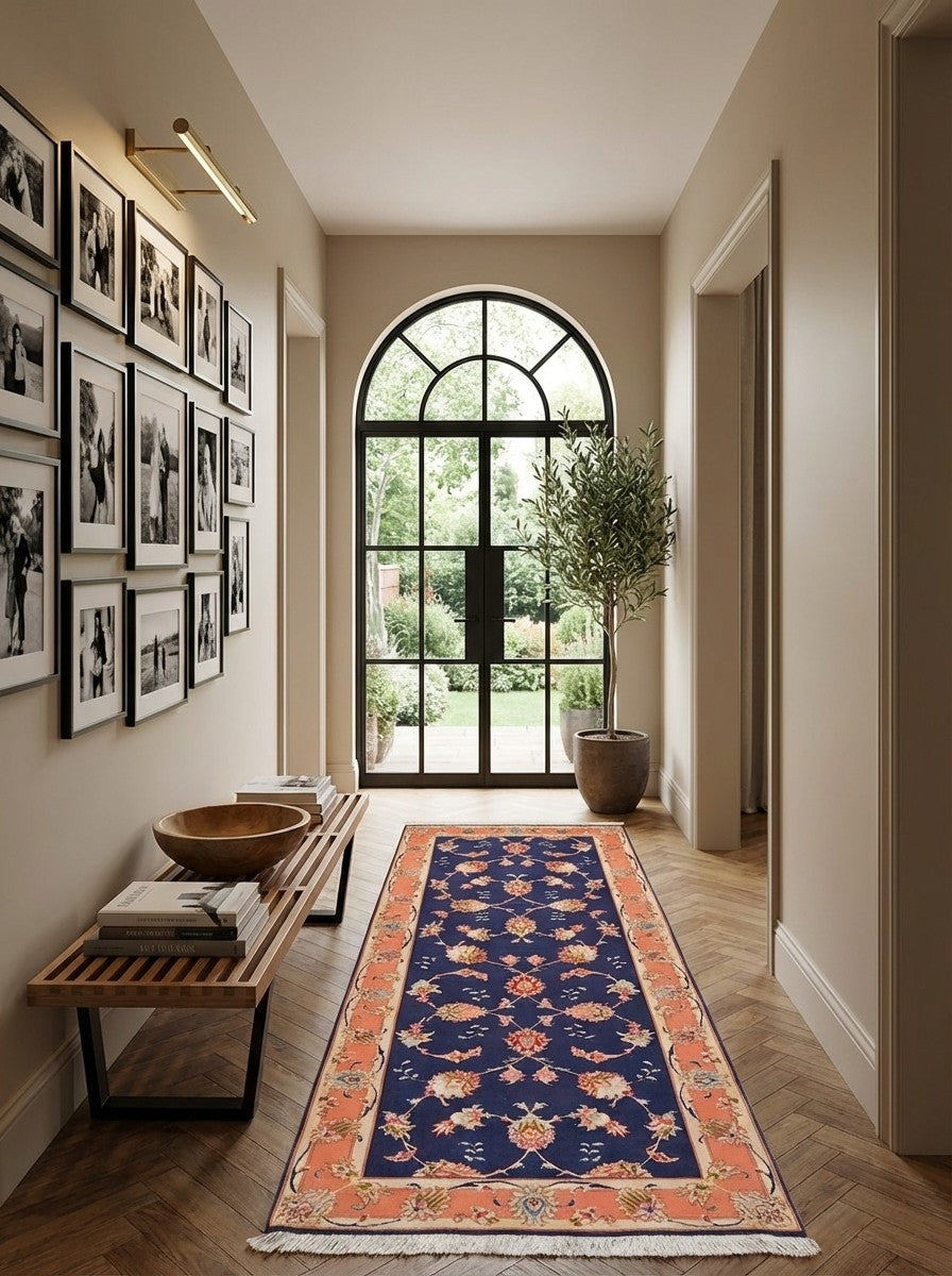 Tabriz 50 Raj — Hand-knotted, 75x200 cm, Blue, 95% Schurwolle, 5% Seide | Detail view