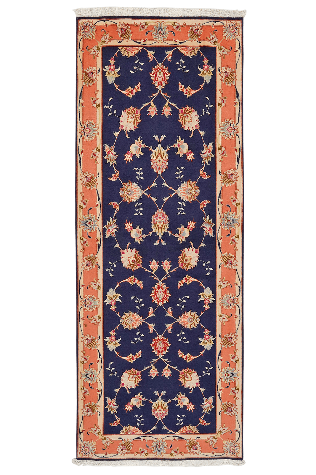 Tabriz 50 Raj — Hand-knotted, 75x200 cm, Blue, 95% Schurwolle, 5% Seide | Main view