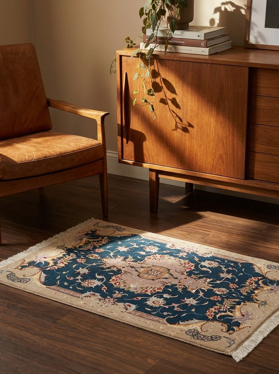Tabriz 50 Raj — Hand-knotted, 60x92 cm, Blue, 100% Virgin Wool | Back view