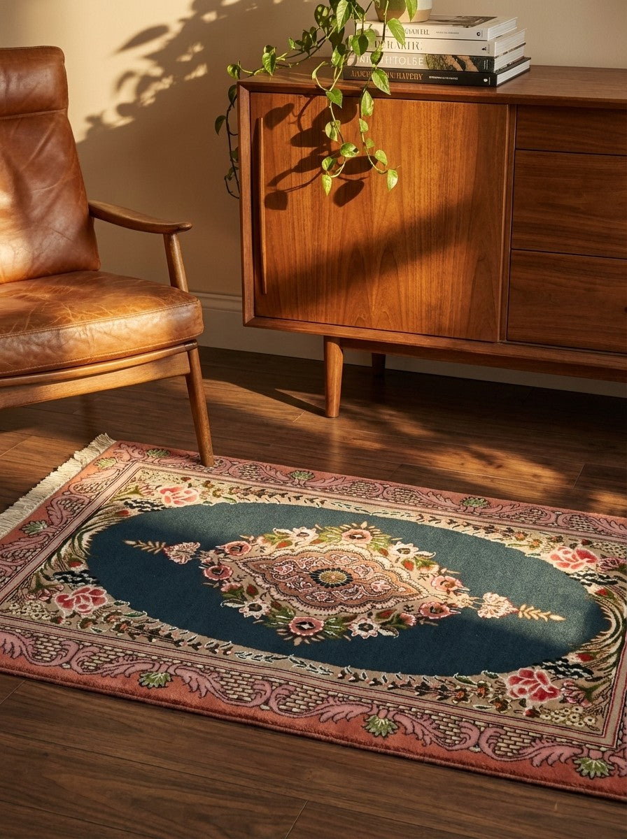 Tabriz 50 Raj — Hand-knotted, 62x89 cm, Blue, 100% Virgin Wool | Back view