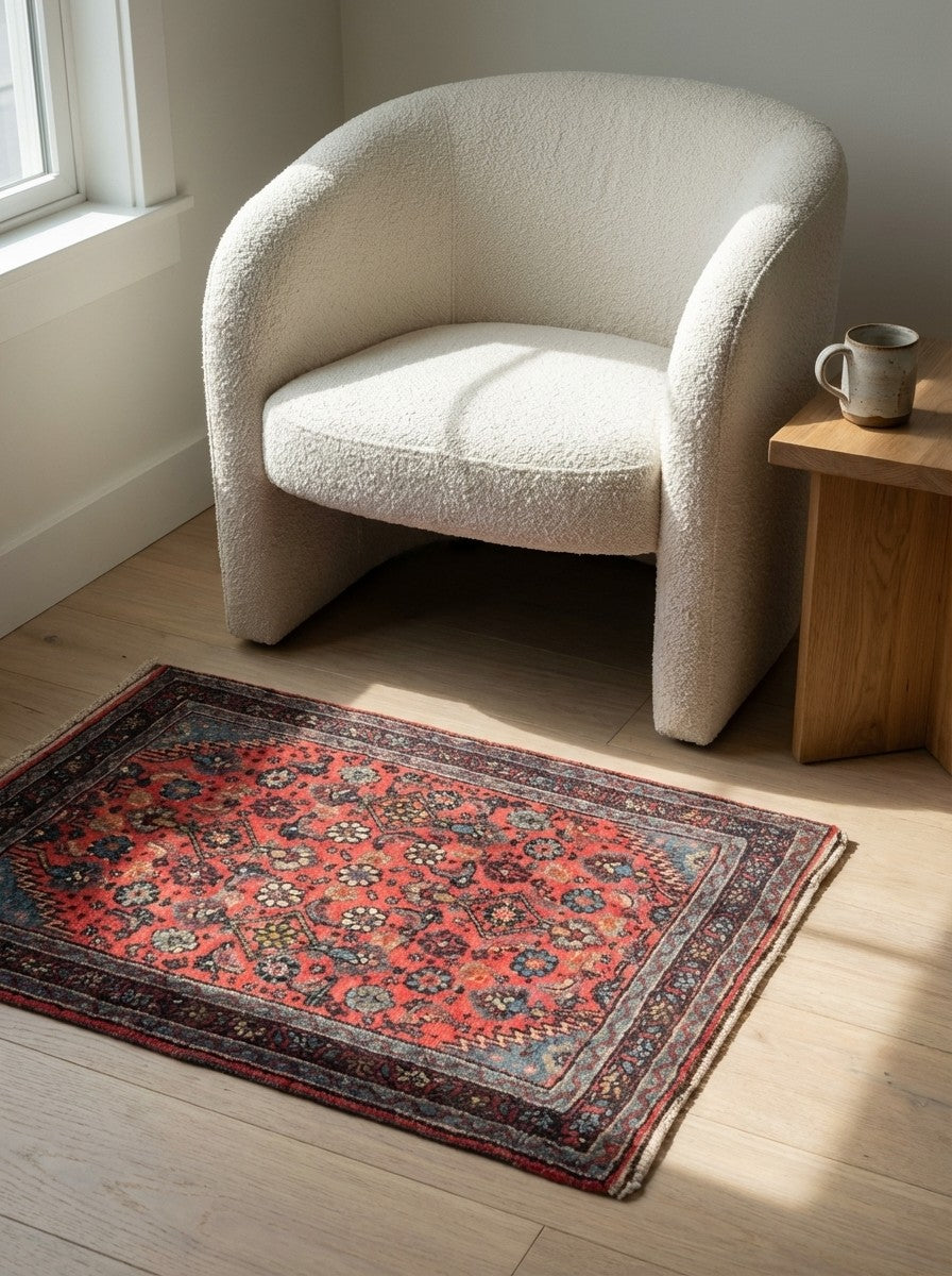 Mehreban — Hand-knotted, 62x74 cm, Red, 100% Virgin Wool | Detail view