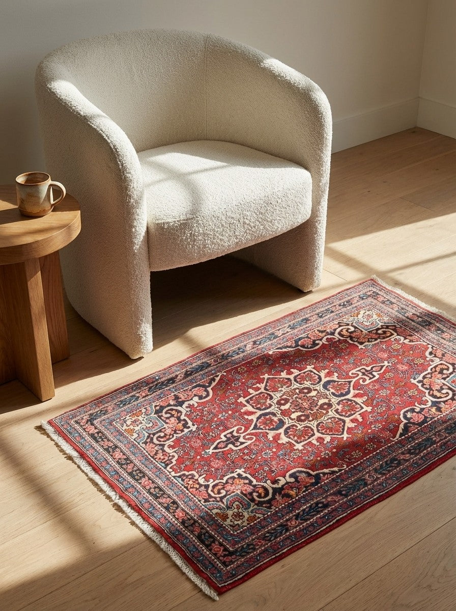 Bidjar — Hand-knotted, 105x153 cm, Red, 100% Virgin Wool | Detail view