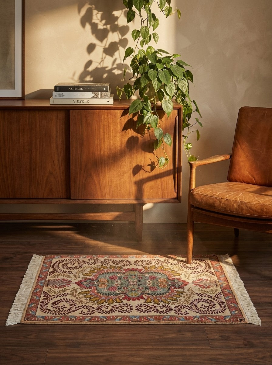Tabriz Old — Hand-knotted, 64x84 cm, Beige, 100% Virgin Wool | Back view