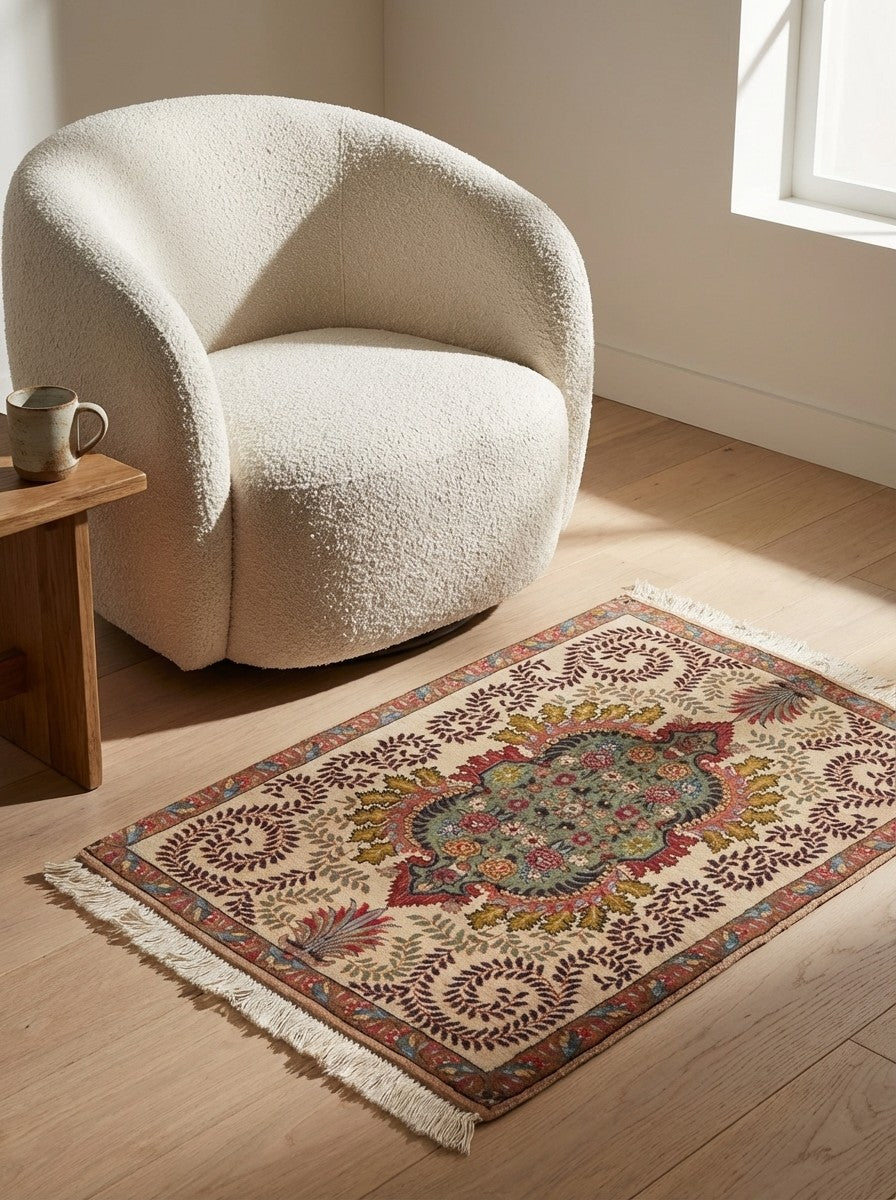 Tabriz Old — Hand-knotted, 63x83 cm, Beige, 100% Virgin Wool | Detail view