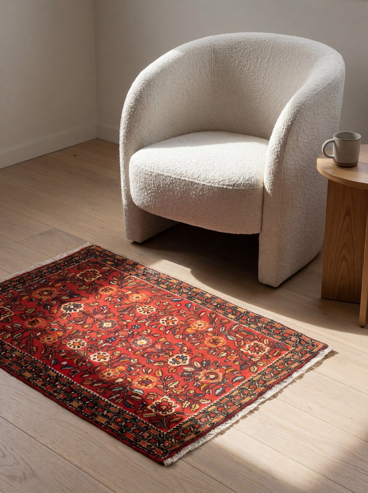 Farahan — Hand-knotted, 57x78 cm, Red, 100% Virgin Wool | Detail view