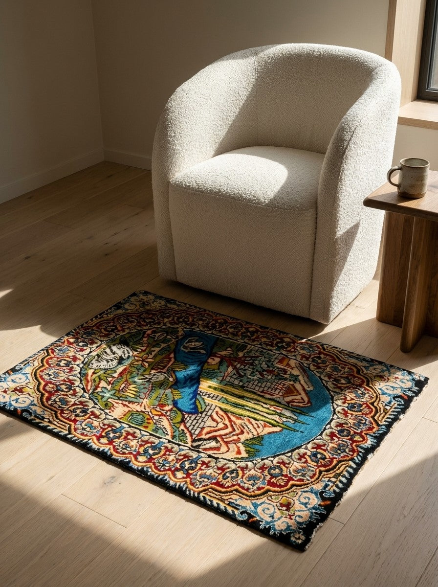 Kirman — Hand-knotted, 50x68 cm, Multicolor, 100% Virgin Wool | Detail view