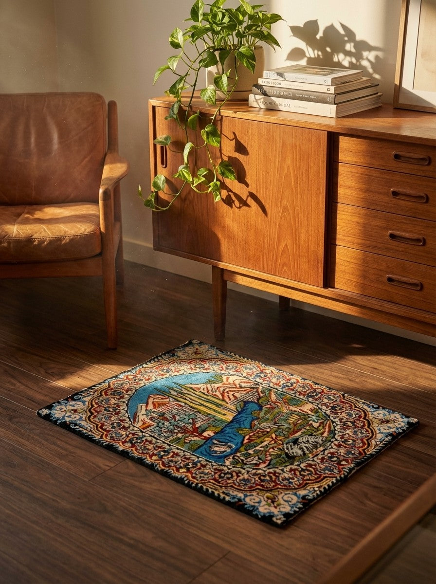 Kirman — Hand-knotted, 50x68 cm, Multicolor, 100% Virgin Wool | Back view